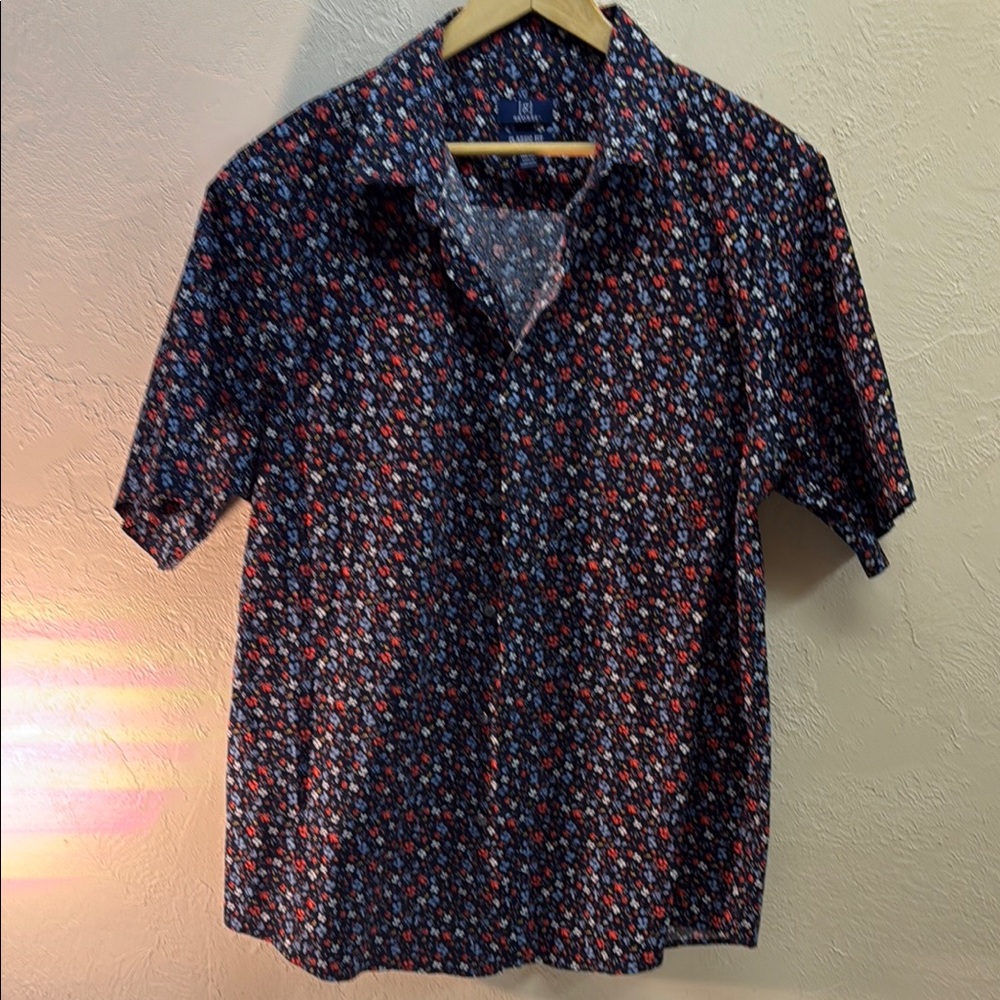 George Blue and Red Casual Button Down Shirt with Playful Pattern
